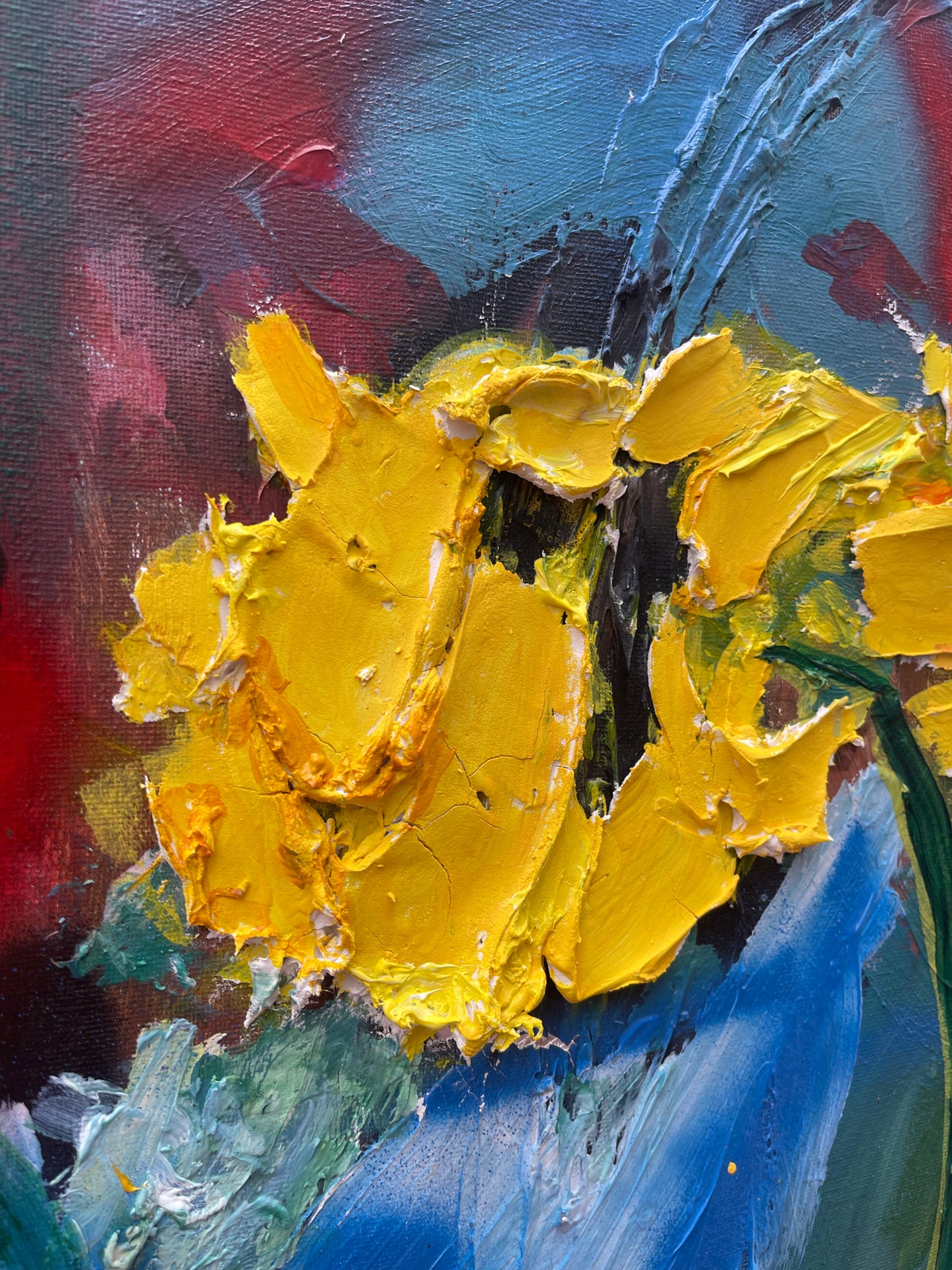 “Sunflower Sunrise” acrylic paint, 36” x 48” 2024