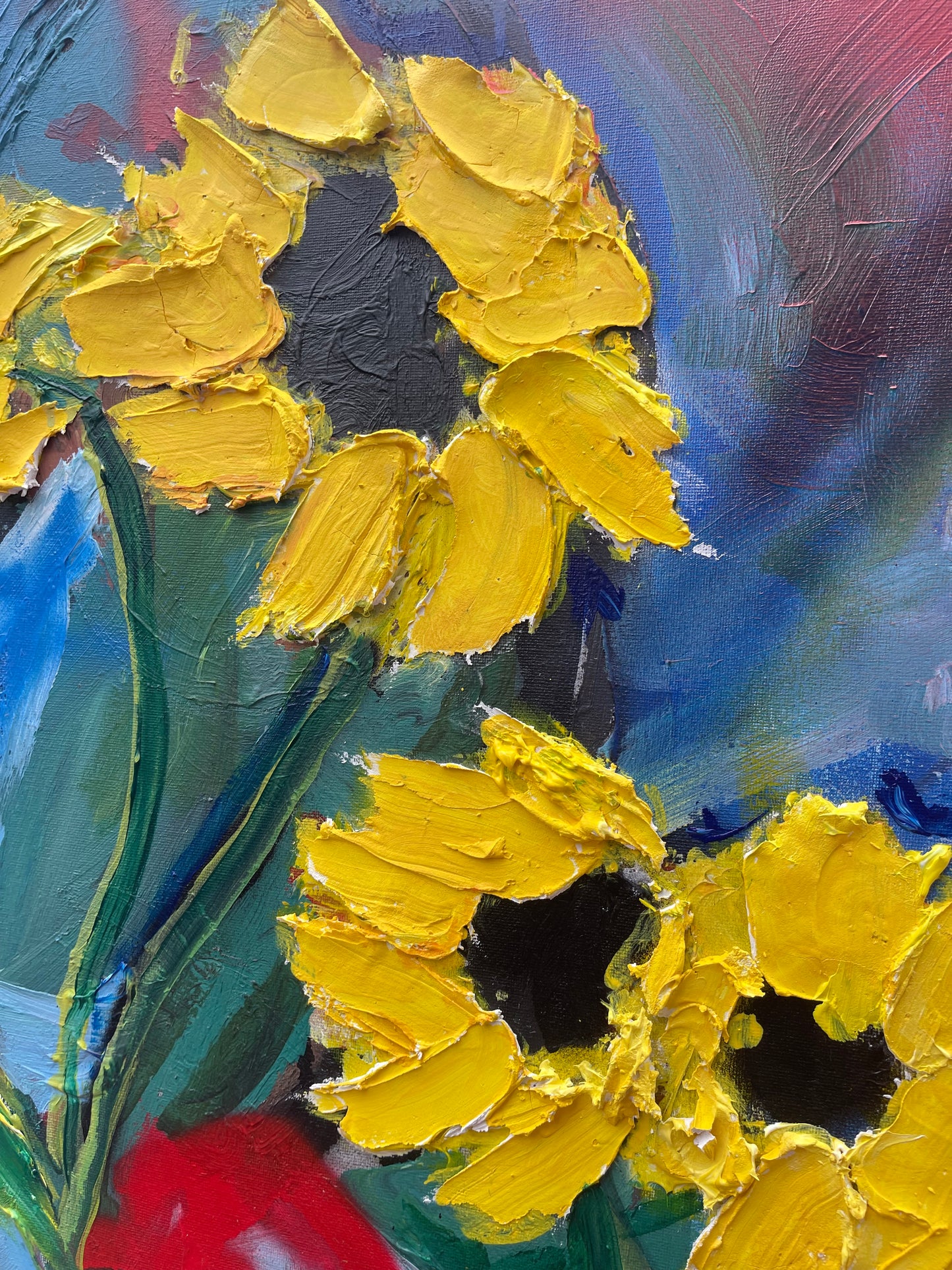 “Sunflower Sunrise” acrylic paint, 36” x 48” 2024