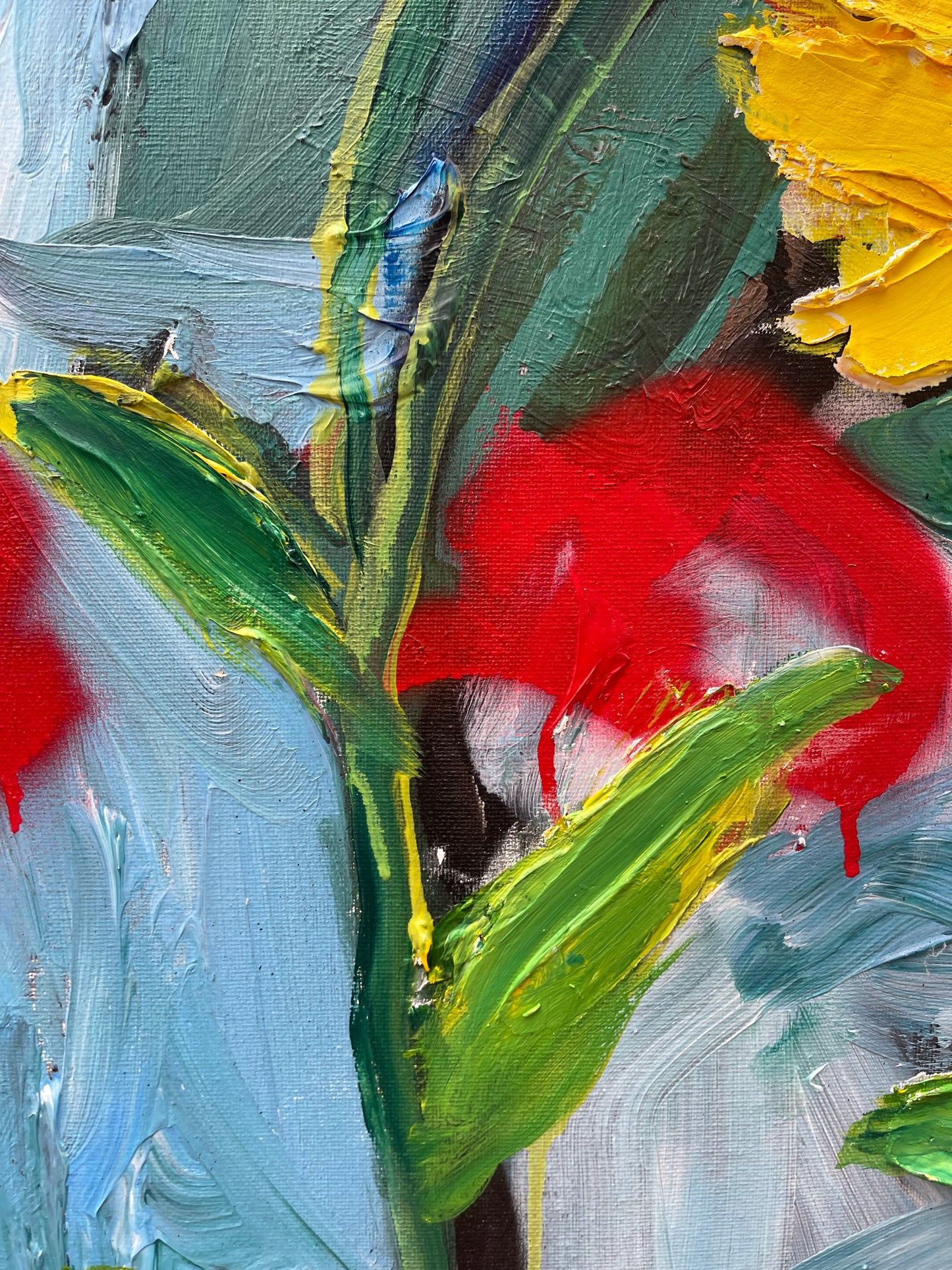“Sunflower Sunrise” acrylic paint, 36” x 48” 2024