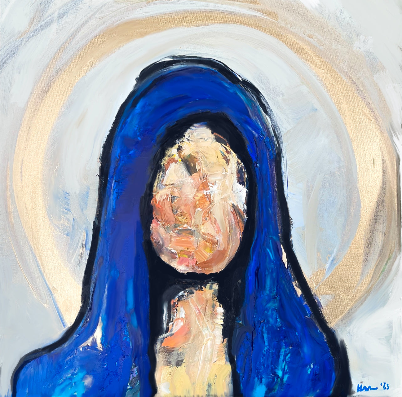 Print on Framed Canvas of “Very Blue Madonna” size 16” x 16”