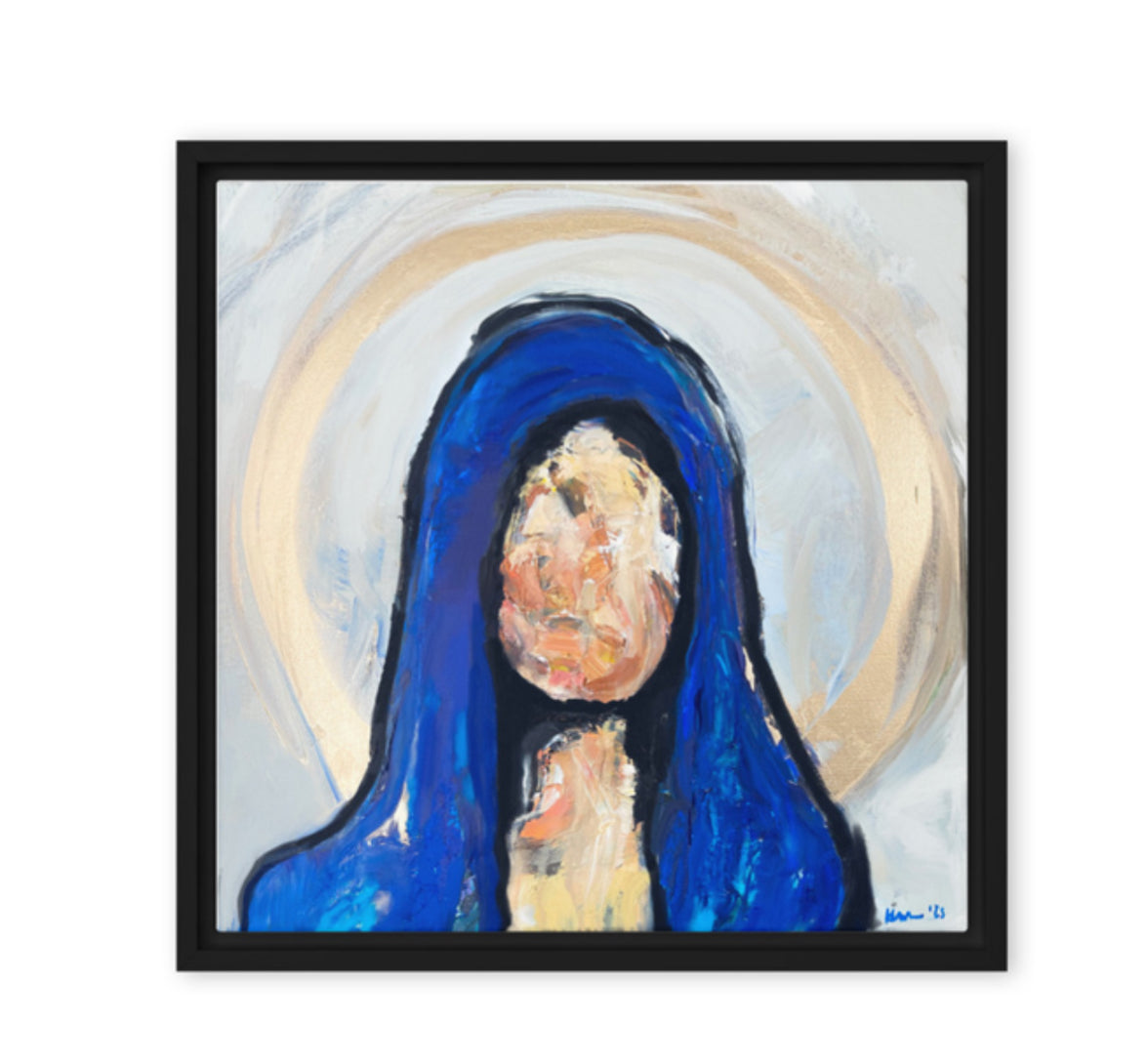 Print on Framed Canvas of “Very Blue Madonna” size 16” x 16”
