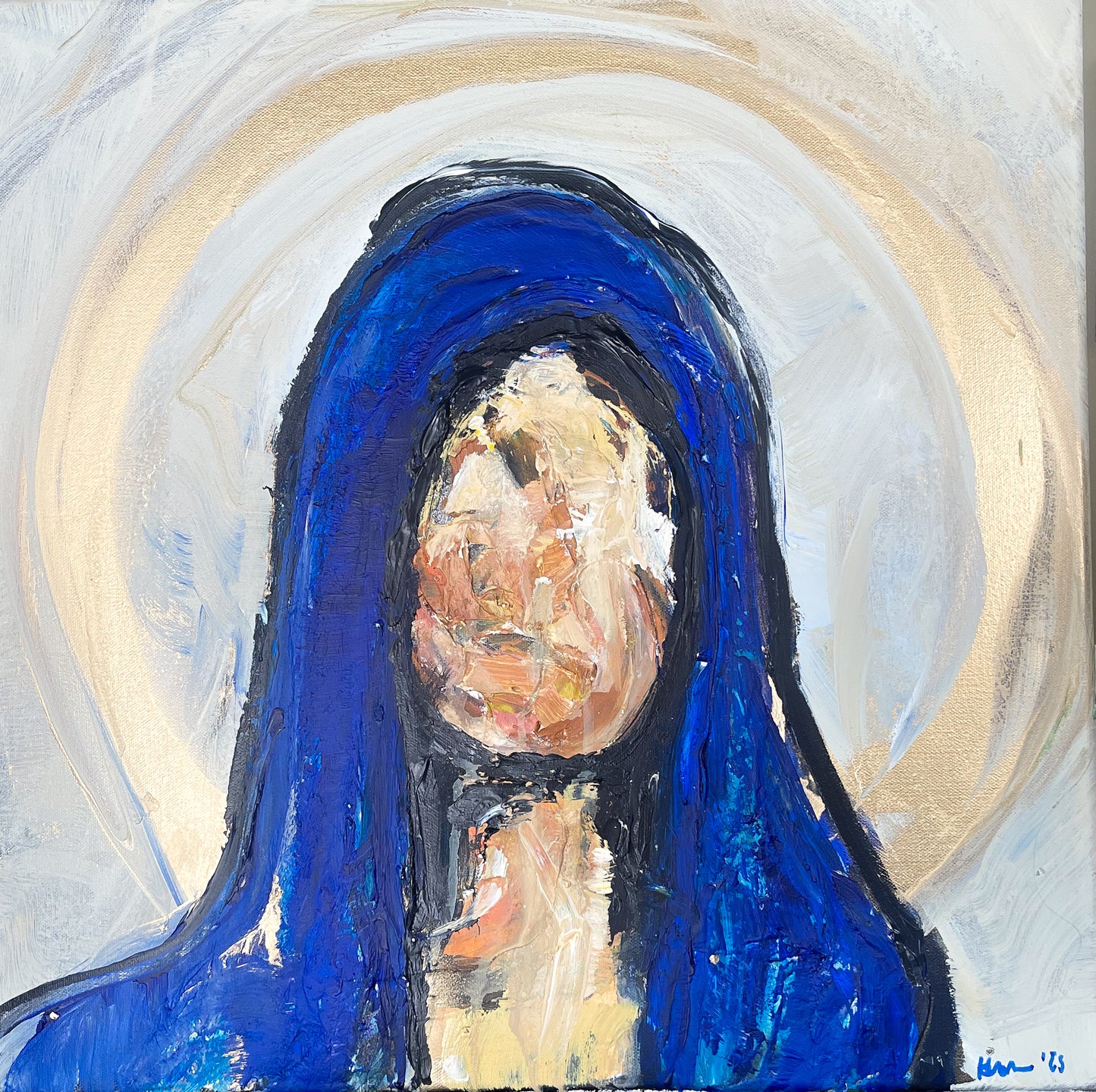 Original “Very Blue Madonna” acrylic molding paste, 2025