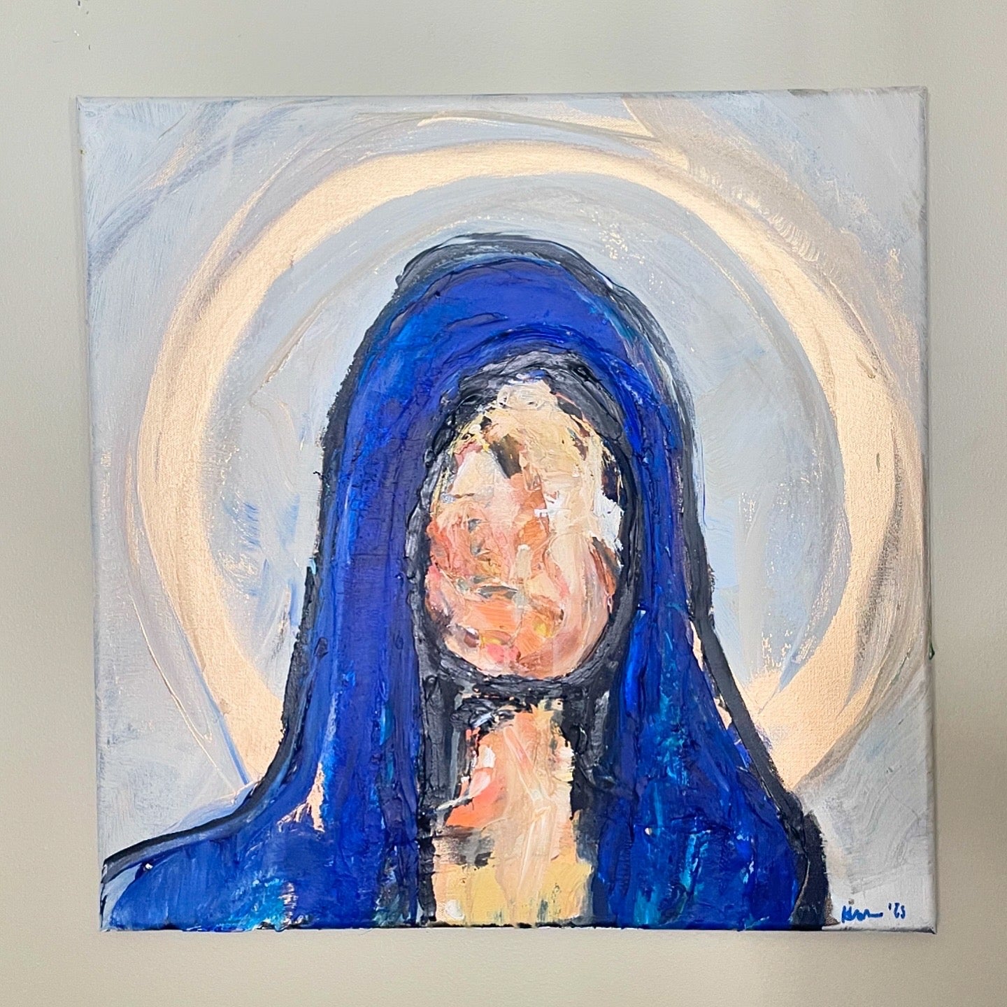 Original “Very Blue Madonna” acrylic molding paste, 2025
