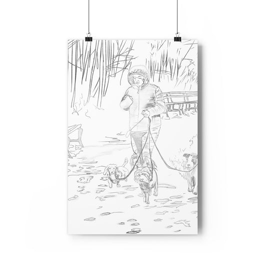 Cozy Dog Walking Giclée Art Print - Pet Lovers Wall Decor, Home Aesthetic, Animal Artwork, Gift for Dog Owners, Nature Inspired