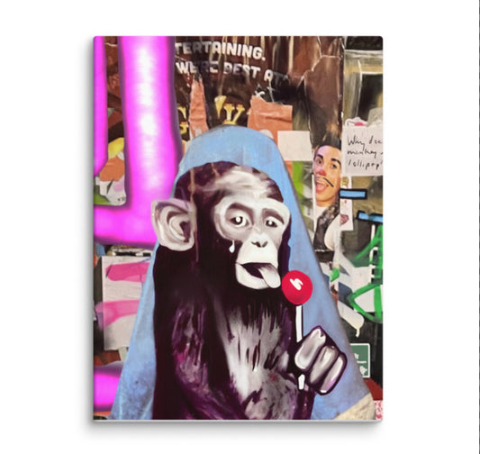 Chimpanzee and the Lollipop, Printed on Canvas, 18x24